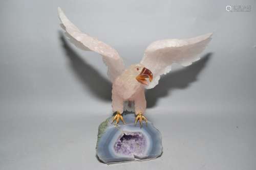 Rose Quartz Carved Hawk