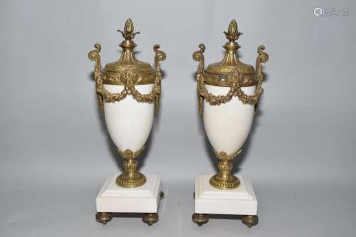 Pair of Ormulu Decorated Marble Trophy Vases