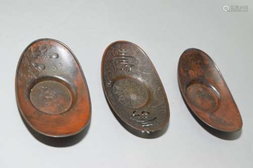 Three 19th C. Japanese Bronze Carved Saucers