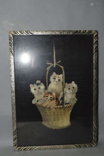 19-20th C. Chinese SuZhou Style Embroidery of Cats