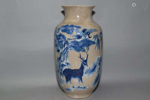 Chinese Faux Ge Glaze Blue and White Vase
