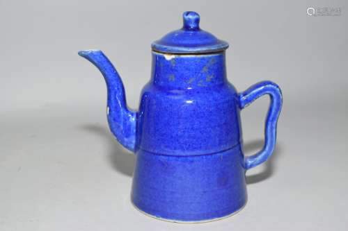 Late Qing Chinese Cobalt Blue Glaze Wine Pot