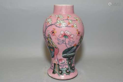 Republic Chinese Pink Glaze Famille Rose Vase