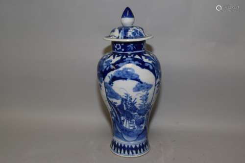 19-20th C. Chinese Blue and White Covered Jar