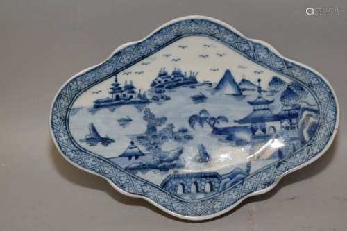 19-20th C. Chinese Blue and White High-Foot Plate