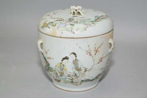 Qing Chinese Famille Rose Maidens Covered Bowl