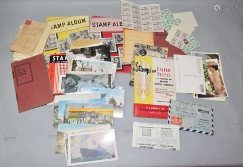Group of Stamp Albums and Stamped Postcards