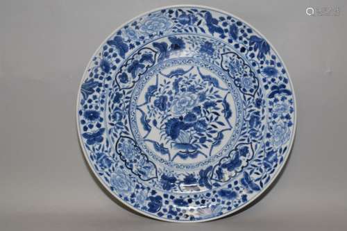 Mid-Qing Chinese Blue and White Flowers Plate