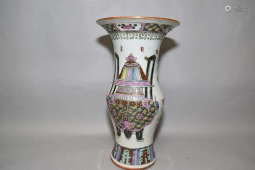 Qing Chinese Famille Rose Study Objects Gu Vase