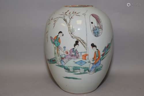 Late Qing Chinese Famille Rose Maidens Jar