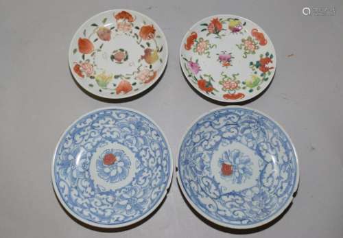 Qing Chinese Blue and White and Famille Rose Plates