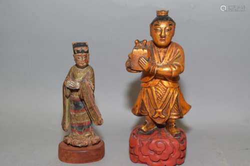 Two Qing Chinese Wood Carved Figures
