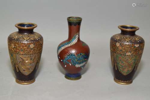 Three 19th C. Japanese Cloisonne Vases