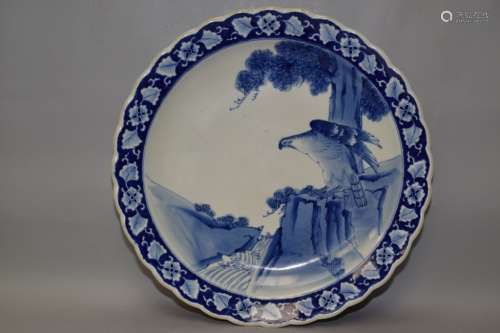 19th C. Japanese Blue and White Eagle Plate