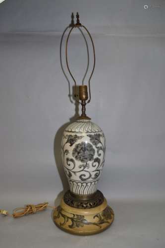 19-20th C. Asian Blue and White Vase Lamp