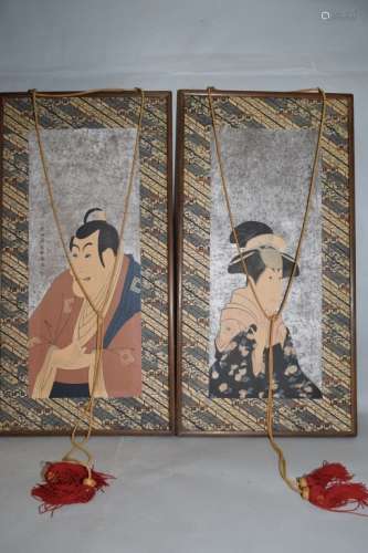 Pair of Japanese Ukiyo-e, after Sharaku