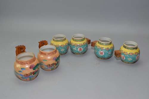 Group of Chinese Famille Rose Bird Feeders