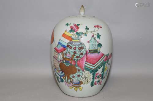 19th C. Chinese Famille Rose Jar, Liu HeYi