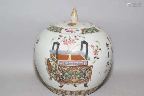19th C. Chinese Famille Rose Study Objects Jar