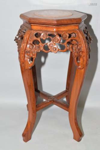 Chinese Marble Inlay Hardwood Carved Stand