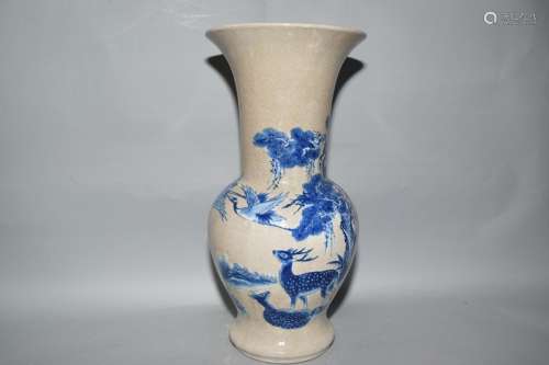 19th C. Chinese Faux Ge Glaze B&W Gu Vase