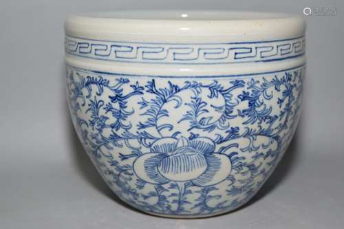 19-20th C. Chinese Blue and White Flowers Jardiniere