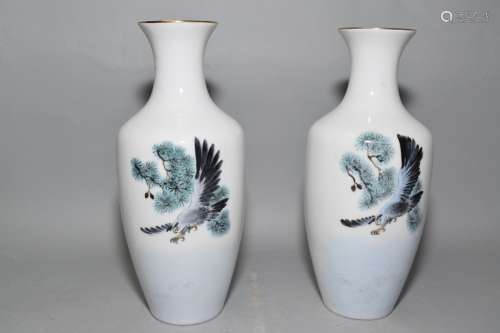 Pair of 20th C. Chinese Famille Rose Vases