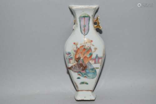 19th C. Chinese Famille Rose Figures Wall Vase