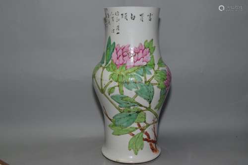 Late Qing Chinese Famille Verte Gu Vase, Zhang ZiYing