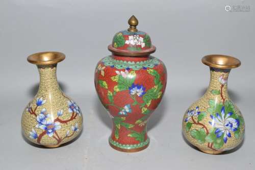 Group of 20th C. Chinese Cloisonne Vases