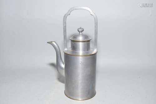 19-20th C. Chinese Guangdong Pewter Wine Pot