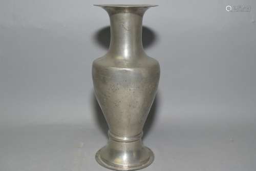 Late Qing Chinese Guangdong Pewter Relief Vase