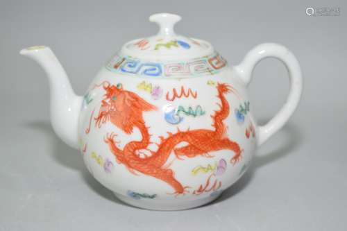 Republic Chinese Famille Rose Dragon Phoenix Teapot