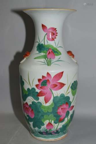 Late Qing Chinese Famille Rose Flowers Vase, Signed
