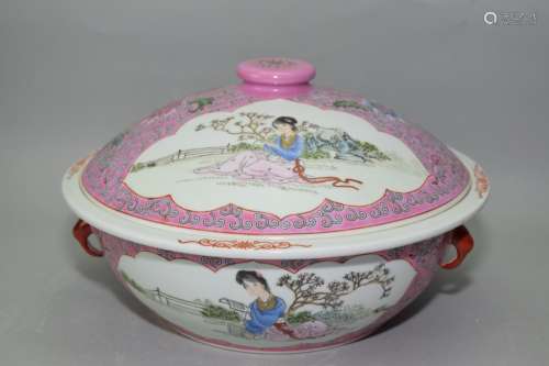 Chinese Famille Rose Maidens Soup Bowl