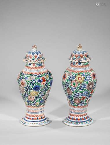 Qing imari porcelain pair of covered vases