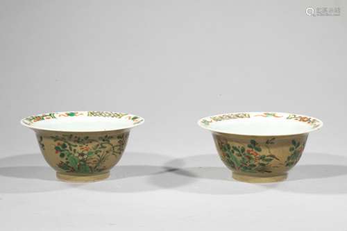 Kangxi green family porcelain pair of cups