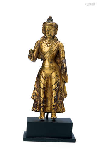 15世紀 15世紀尼泊爾銅鎏金寶冠釋迦牟尼佛像