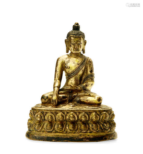 15世紀 15世紀嵌銀銅鎏金釋迦牟尼佛像