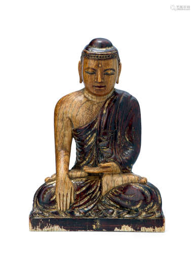 15世紀 15世紀骨雕上彩釋迦牟尼佛像