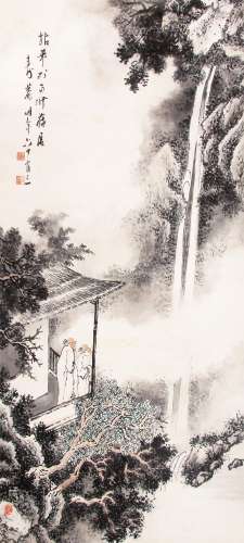 林肇祺 （1867-1930） 观瀑图 设色纸本立轴