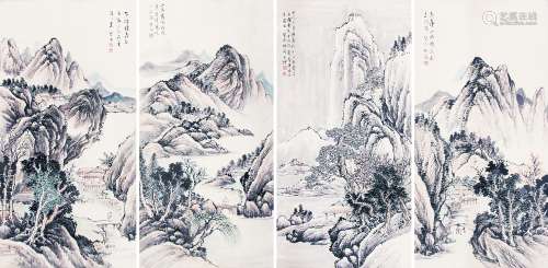 林节 （1899-1959） 山水四条屏 设色纸本立轴