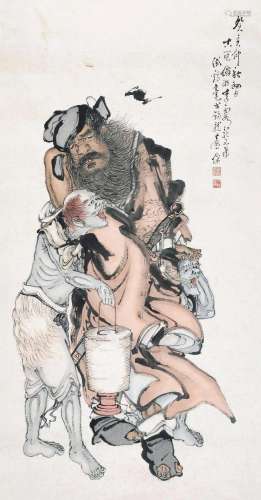李霞 （1871-1938） 钟馗夜巡 设色纸本立轴