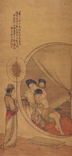 李霞 （1871-1938） 贵妃醉酒 设色绢本镜框