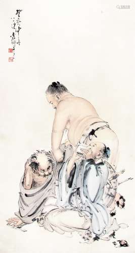 李耕 （1885-1964） 三仙醉酒 设色纸本立轴