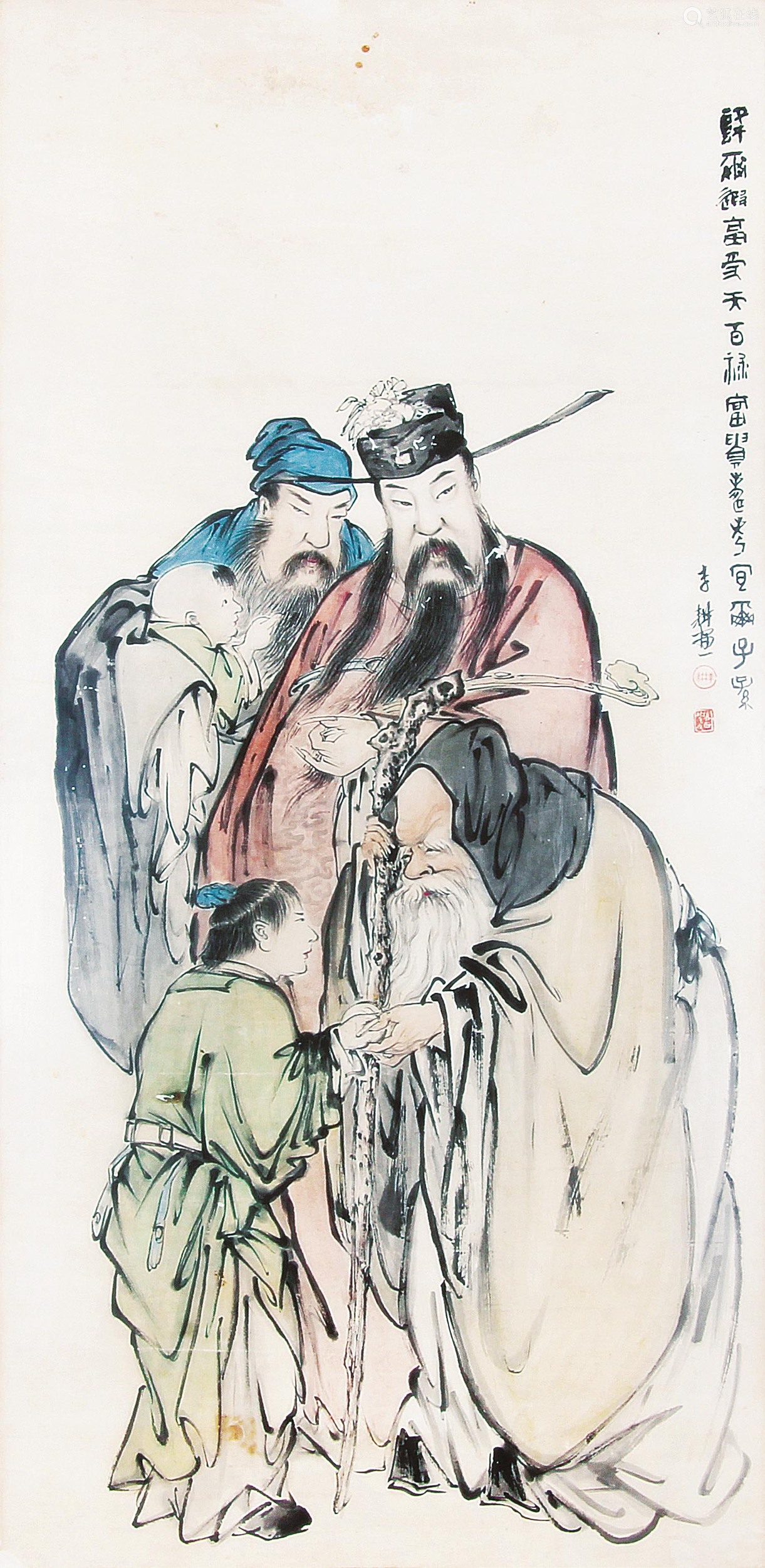 李耕(1885-1964 富贵寿考 设色纸本镜框