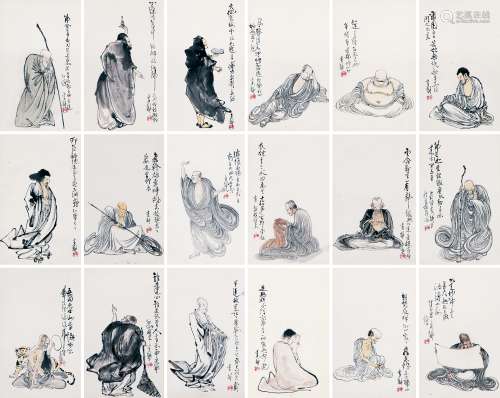 李耕 （1885-1964） 十八罗汉六条屏 设色纸本立轴