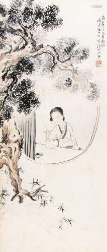 黄羲 （1899-1979） 仕女 设色纸本镜框