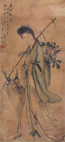 黄羲 （1899-1979） 麻姑采药 设色纸本立轴