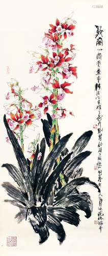 郑乃珖 （1911-2005） 鹤兰 设色纸本镜片